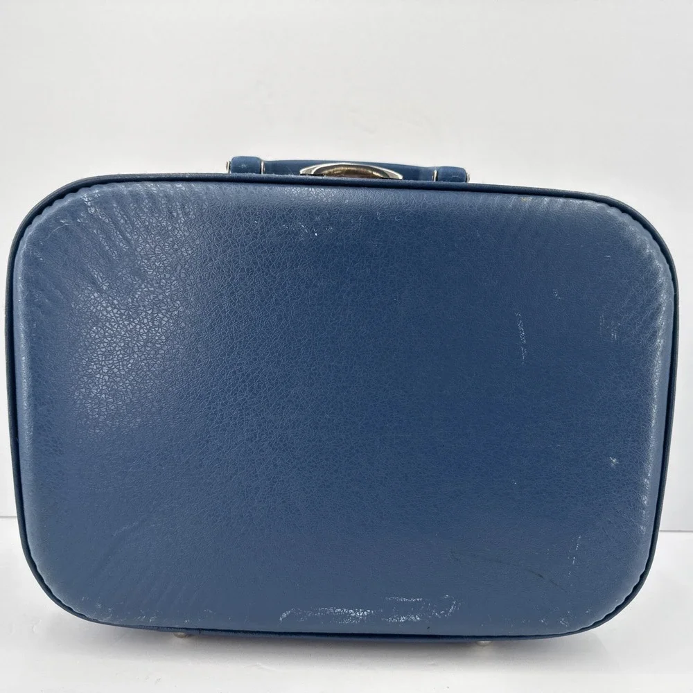 VTG 60s 70s Blue Elephant Rainbow Vinyl Kid's Hard Case Whimsical Suitcase